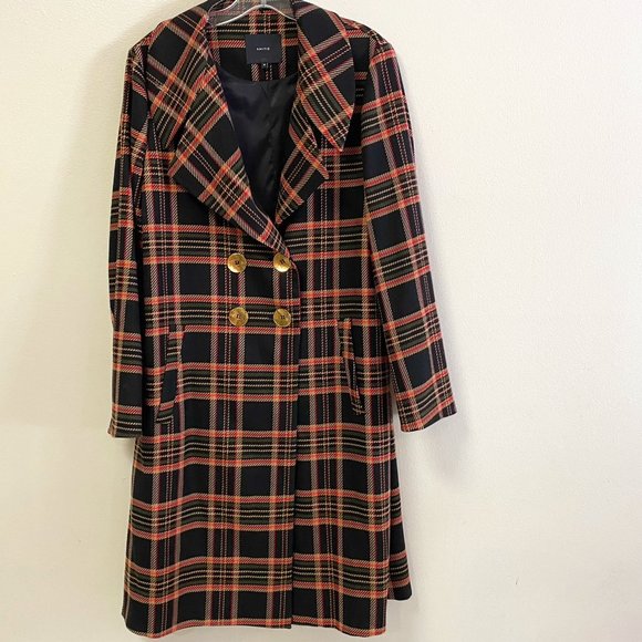 Amitié Plaid Blouse Trench Light Coat Jacket Multicolor Size M Golden Button - Picture 1 of 12